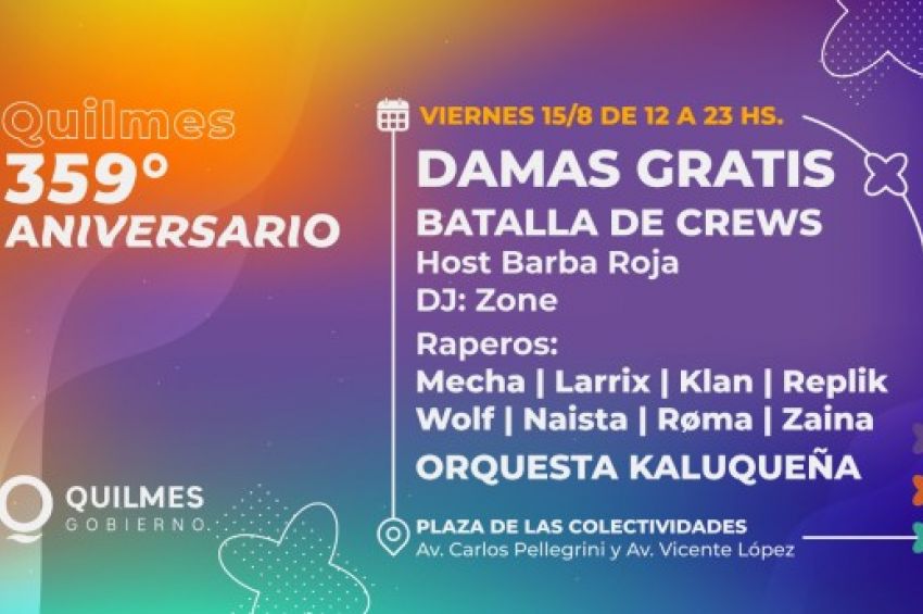 Aniversario 359º de la ciudad: nueva edición del festival Somos Quilmes con el cierre de Damas Gratis