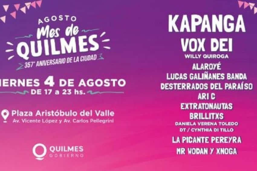 Se viene el festival «Mes de Quilmes» con Kapanga, Vox Dei, Rusherking y Caballeros de la Quema